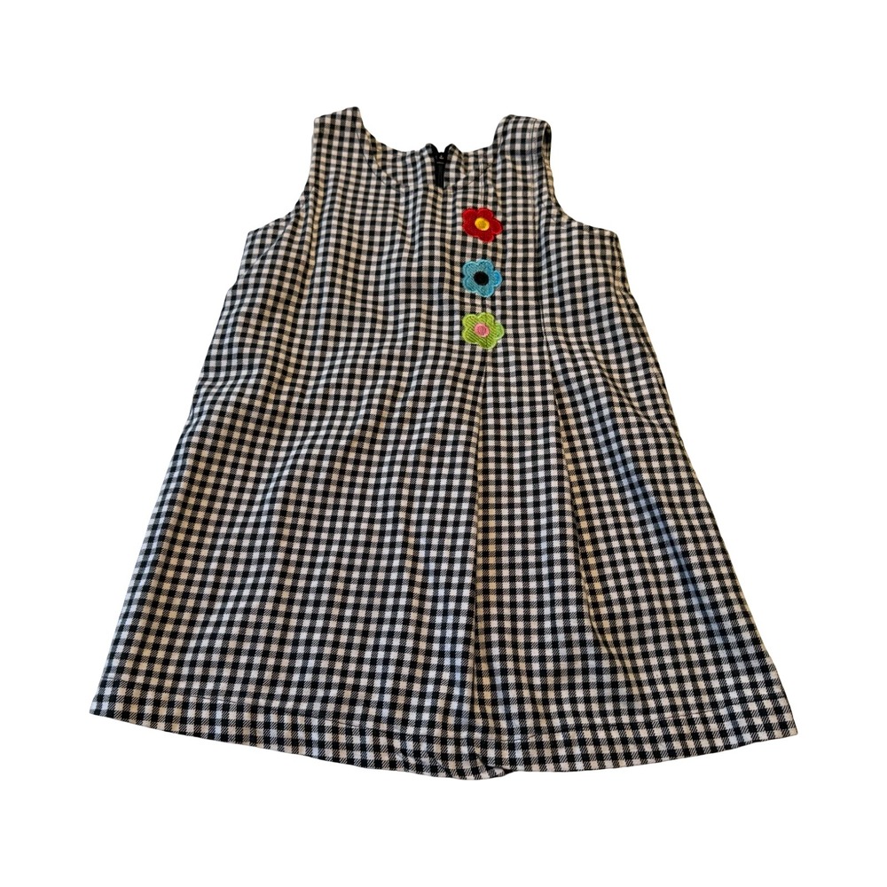 Chez Ami by Patsy Aiken Vintage Girls 4 Black White Gingham Flower Jumper Dress